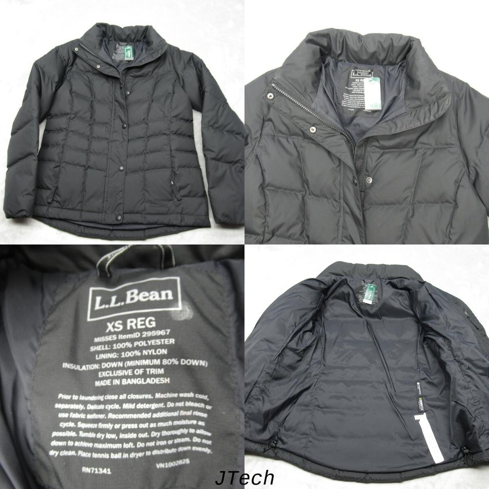 LL Bean Down Jacket Women XS Black Full Zip DownTek Pertek Classic Puffer